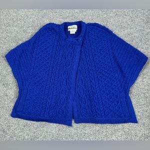 Aran Crafts Blue Cable Knit Sweater Poncho Women's XS Single Button Wool.